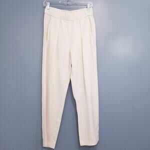 Raquel Allegra Linen Blend White Pleated Crop Pants Pull On High Rise